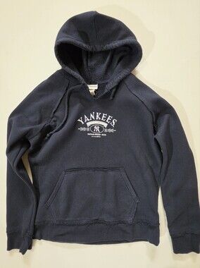 Vintage New York Yankees Hoodie Womens Medium Navy‎ White Silver Metallic Logo